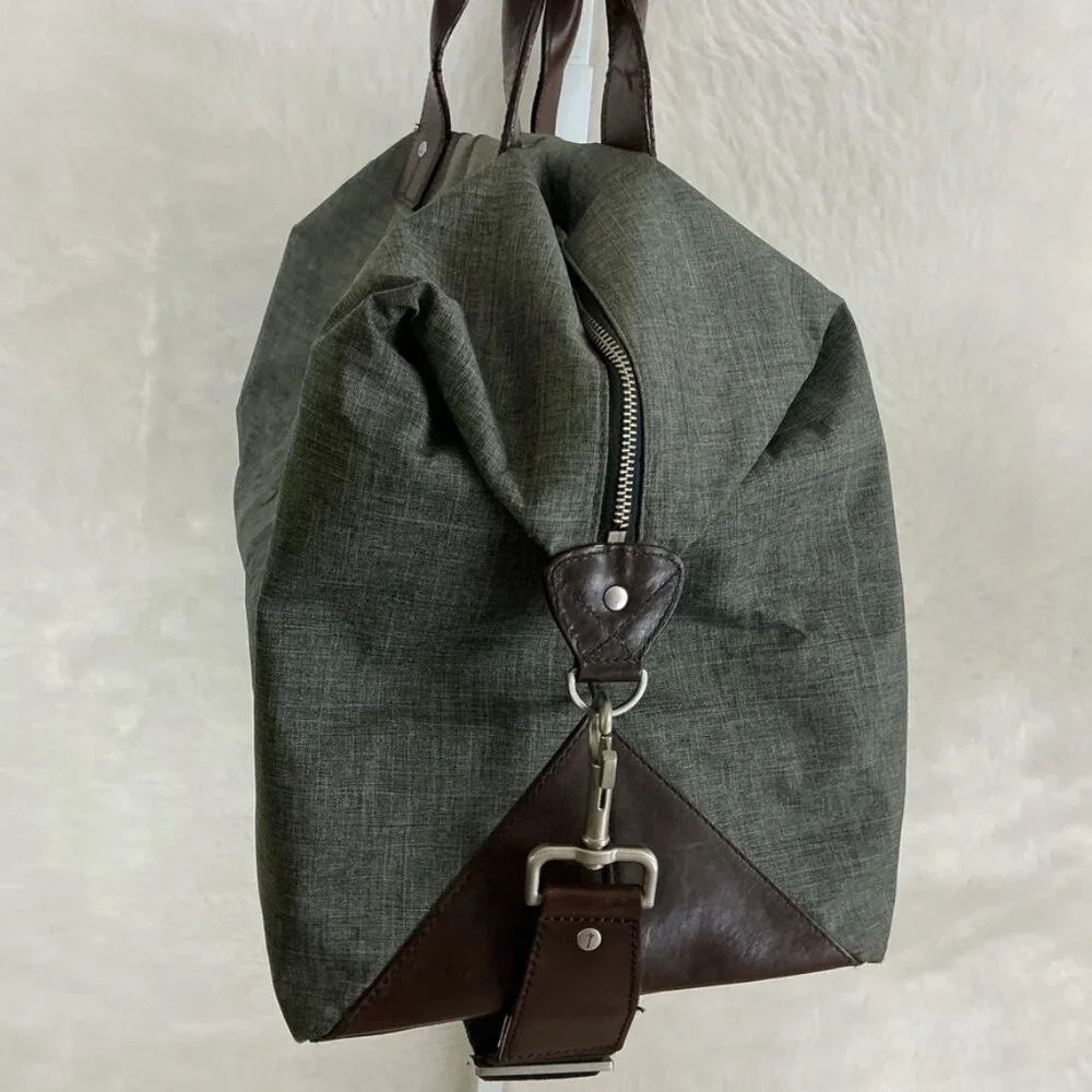 Jack Spade Tech Oxford Wing Gray Nylon Brown Leather Overnight Travel Duffel Bag